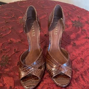 Lauren Ralph Lauren brown genuine leather crocodile look.